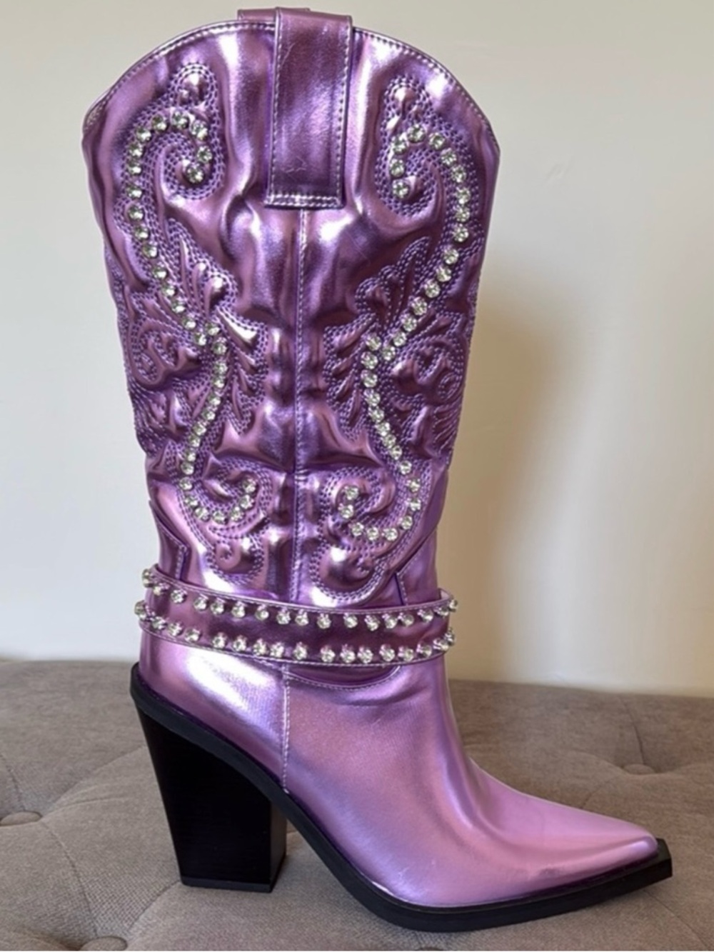 Simmi London Dolls Kill DALTON-4 Purple Metallic Rhinestone Cowboy Boots NEW 9